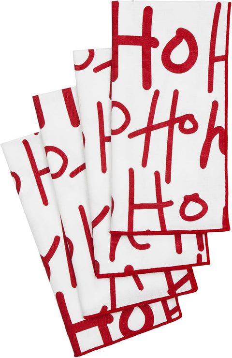 Cloth Christmas Napkins for Table Setting Ideas, 18" Dinner, Red and White Santa Claus Ho Ho Ho 100% Cotton Linen Napkin - Decorative Things