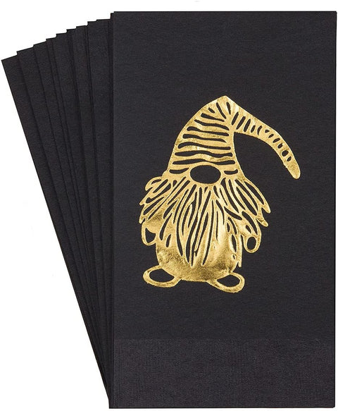 Decorative Paper Hand Towels with Gnome Decorations, Guest Towels, Disposable Bathroom Hand Towels, Fingertip Towels, Dinner Napkins - Elegant Black Napkins or Gold Napkins -Gnomes - Pak of 16 - Decorative Things