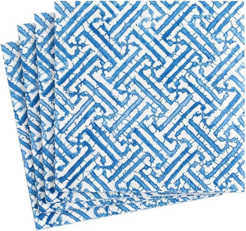 Caspari Fretwork Paper Cocktail Napkins in Blue - Two Packs of 20 - Decorative Things