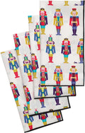 Christmas Napkins 18" x 18" Cloth Dinner, Elegant 100% Cotton Table Decor Linens White Nutcracker Print - Decorative Things
