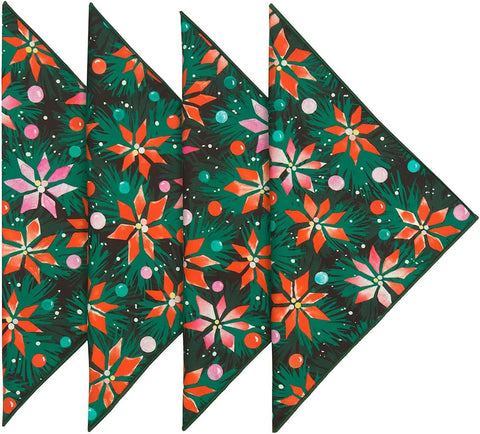 Christmas Napkins 18" x 18" Cloth Dinner, Elegant 100% Cotton Table Decor Linens Red and Green Tree Print - Decorative Things