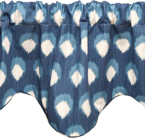 Blue Curtain Valance Kitchen Curtain, Bedroom Window Treatment, Bathroom Swag, Rod Pocket, Wood Block Print Style, Lined Made in USA 53x18 Inches - Decorative Things