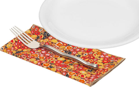 Cloth Napkins for Christmas Table Decor Setting, Thanksgiving, Chinese New Year Decorations, Red and Gold Gustav Klimt Print, 100% Cotton 18" - Decorative Things