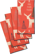 Christmas Napkins 18" x 18" Cloth Dinner, Elegant 100% Cotton Table Decor Linens Red and White Reindeer Print - Decorative Things