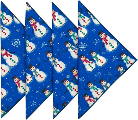 Christmas Napkins 18" x 18" Cloth Dinner, Elegant 100% Cotton Table Decor Linens Blue and White Snowman Print - Decorative Things