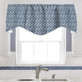 Blue Curtain Valance for Windows, Kitchen Curtain, Living Room, Bathroom, Swag Rod Pocket, Wood Block Print Motif Lined Made in USA, 53x18 Inches - Decorative Things