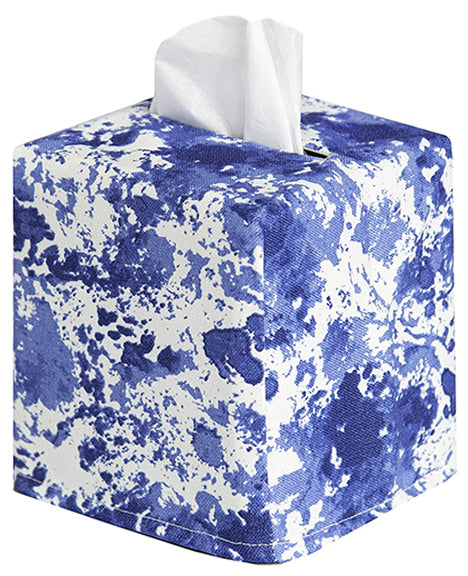 Fabric Tissue Box Cover, Tissue Holder Slipcover, Slips Over Square Cube Cardboard Facial Tissue Boxes -Decorative Blue Bathroom Decor, Bedroom, Desk, Made in USA - Decorative Things