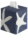 Fabric Tissue Box Cover, Tissue Holder Slipcover, Slips Over Square Cube Cardboard Facial Tissue Boxes -Decorative Blue Beach Themed Bathroom Decor, Bedroom, Desk, Made in USA - Decorative Things