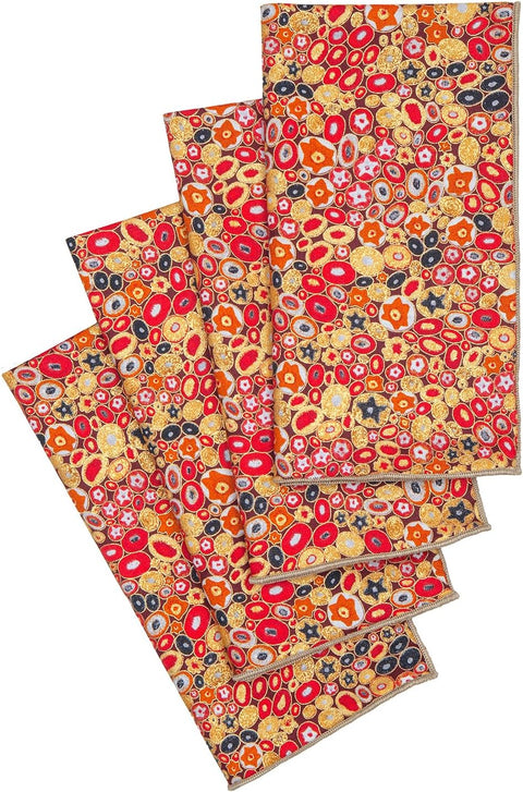 Cloth Napkins for Christmas Table Decor Setting, Thanksgiving, Chinese New Year Decorations, Red and Gold Gustav Klimt Print, 100% Cotton 18" - Decorative Things