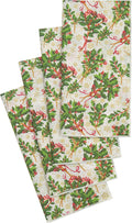 Christmas Napkins 18" x 18" Cloth Dinner, Elegant 100% Cotton Table Decor Linens Red and Green Holly Print Set - Decorative Things