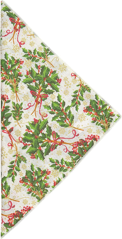 Christmas Napkins 18" x 18" Cloth Dinner, Elegant 100% Cotton Table Decor Linens Red and Green Holly Print Set - Decorative Things