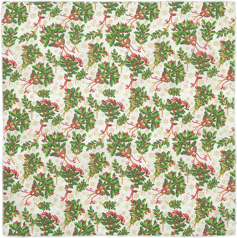 Christmas Napkins 18" x 18" Cloth Dinner, Elegant 100% Cotton Table Decor Linens Red and Green Holly Print Set - Decorative Things