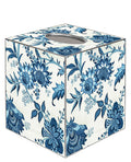 Tissue Box Cover Tissue Holder Square Cube Blue and White Bathroom Decor, 5" x 5" Cube Fits Most - Made in USA of Papier Mache - Decorative Things