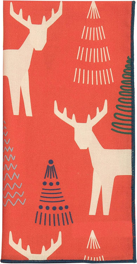 Christmas Napkins 18" x 18" Cloth Dinner, Elegant 100% Cotton Table Decor Linens Red and White Reindeer Print - Decorative Things