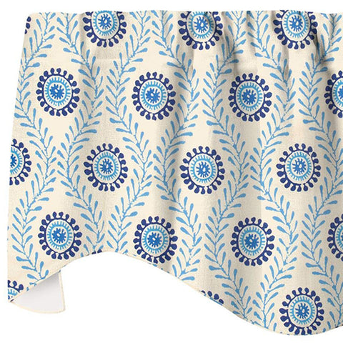 Blue Valances for Kitchen Curtains, Bedroom or Living Room Curtains, Valance Curtains, Short Curtains Swag Waverly Fabric Block Print Boho Curtains Valence Window Treatments 53"x18" - Decorative Things