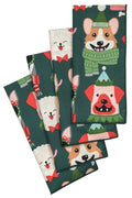 Christmas Napkins 18" x 18" Cloth Dinner Napkins, 100% Cotton Linen Napkins, Cloth Napkins Set of 4, Christmas Table Decor, Gifts for Dog Lovers Dark Green Dog Christmas Decorations - Decorative Things