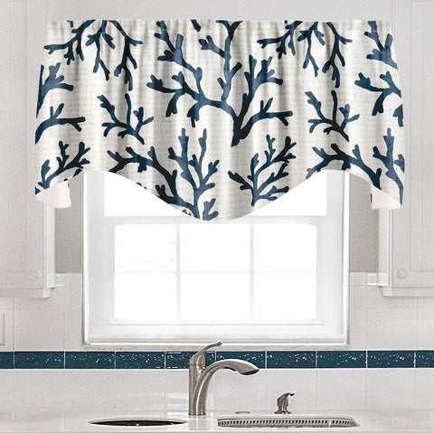 Navy Coastal Print Valance - Decorative Things