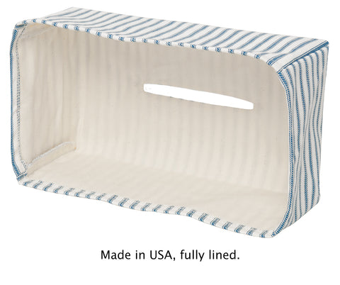 Fabric Tissue Box Cover, Tissue Holder Slipcover, Slips Over Rectangular Cardboard Facial Tissue Boxes -Decorative Blue Block Print Cotton Fabric, Made in USA - Decorative Things