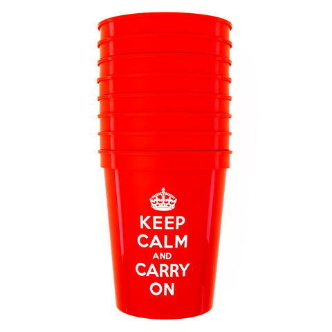 Decorative Things Red Plastic Cups Disposable Cups Party Cups Red Cups Plastic Keep Calm and Carry On Tumblers Pk 8 Reusable Plastic Drinking Glasses - Decorative Things