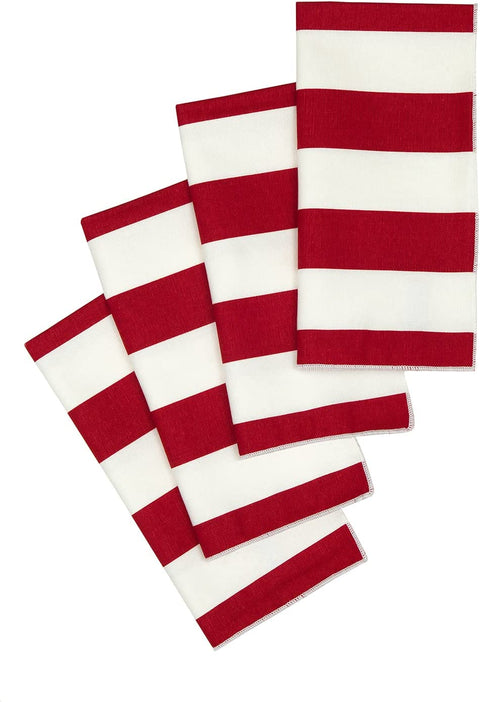 Decorative Things Cloth Napkins 100% Cotton Linen Napkins Red and White Stripe Table Linens 18" x 18" Table Napkins - Decorative Things