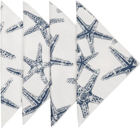 Cloth Napkins Table Linens Linen Napkins Dinner Napkins Nautical Beach Starfish Blue 18" x 18" - Decorative Things