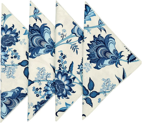 Cloth Napkins Table Linens Dinner Napkins 100% Cotton Linen Napkins for Table Decor, 18”x18 Blue and White Floral - Decorative Things