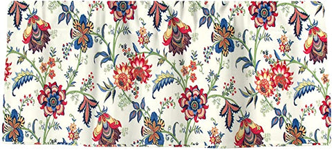 Window Treatments Valance Curtains Kitchen Window Valances or Living Room Red Blue Curtains Floral Curtains Rod Pocket 53 Inches x 13 Inches, Window Decor - Decorative Things