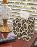 Fabric Tissue Box Cover, Tissue Holder Slipcover, Slips Over Square Cube Cardboard Facial Tissue Boxes -Leopard Print, Bathroom Decor, Bedroom, Desk, One Size Fits Most - Lined Fabric Folds Flat - Decorative Things